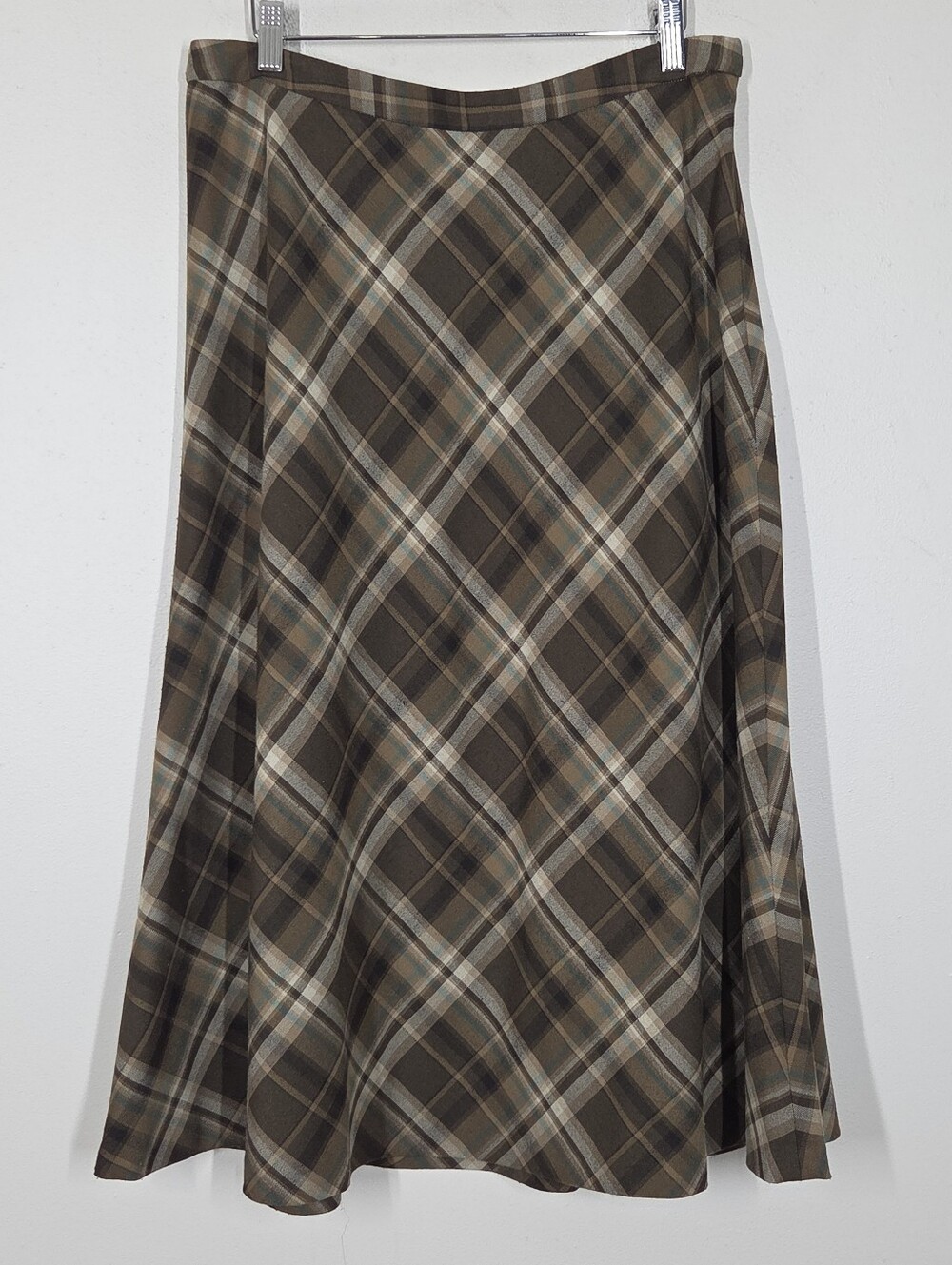 Vtg Y2K Brown Blue Plaid Midi Skirt 10 Preppy Academia Old Money Grunge
